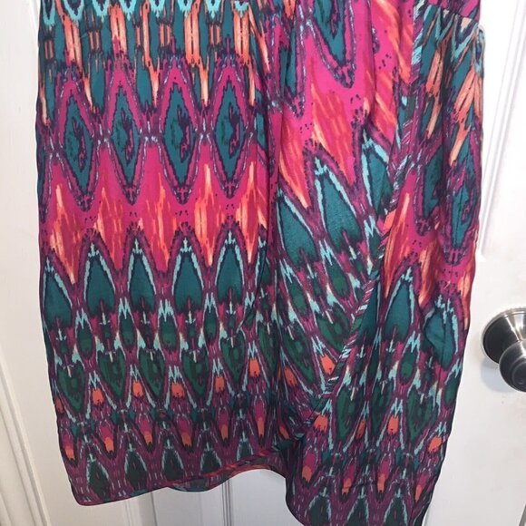 Charlie Jade Fuchsia Teal Aztec Draped Front Sleeveless Pullover Dress size XS - Picture 4 of 10